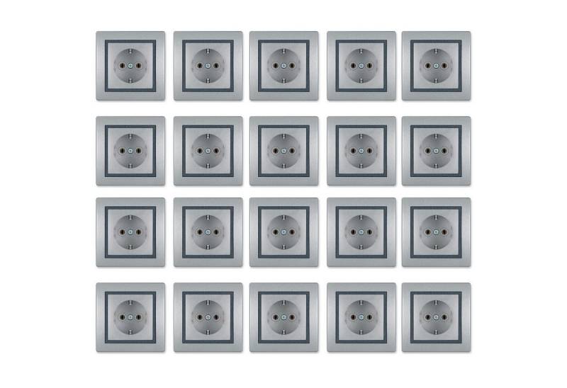 Aling Conel Unterputz-Steckdose 16A/250V inkl.Rahmen Silber/Graphit 20set, Packung, VDE-zertifiziert von Aling Conel