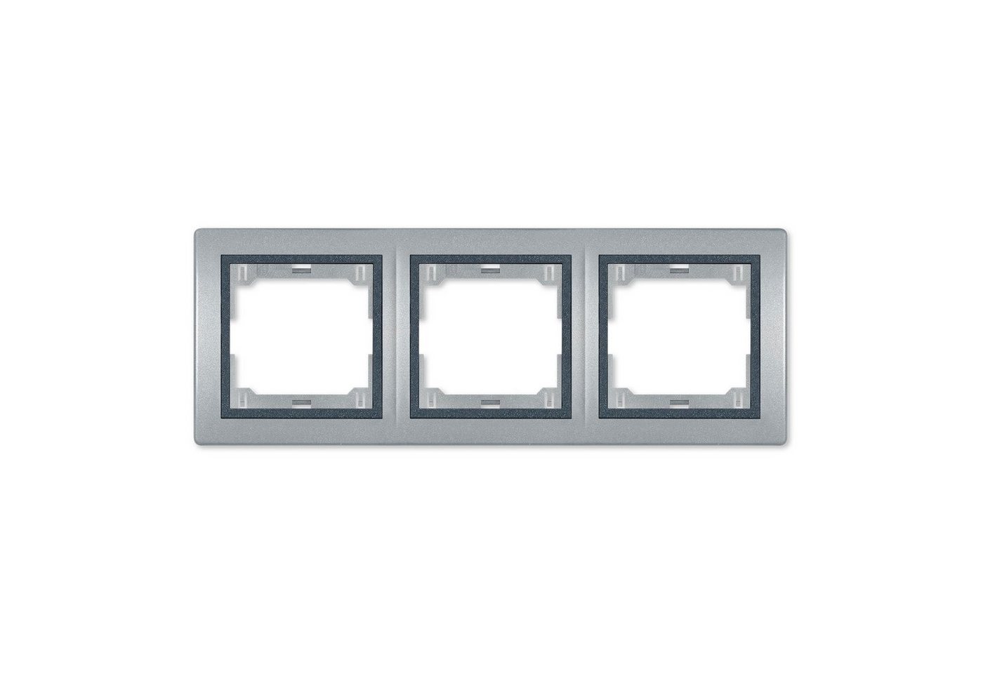 Aling Conel Unterputz-Steckdose Abdeckrahmen 3-fach horizontal (mit Zwischenrahmen) Silber, Packung, VDE-zertifiziert von Aling Conel
