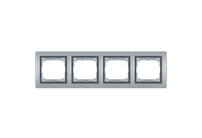 Aling Conel Unterputz-Steckdose Abdeckrahmen 4-fach horizontal (mit Zwischenrahmen) Silber, Packung, VDE-zertifiziert von Aling Conel