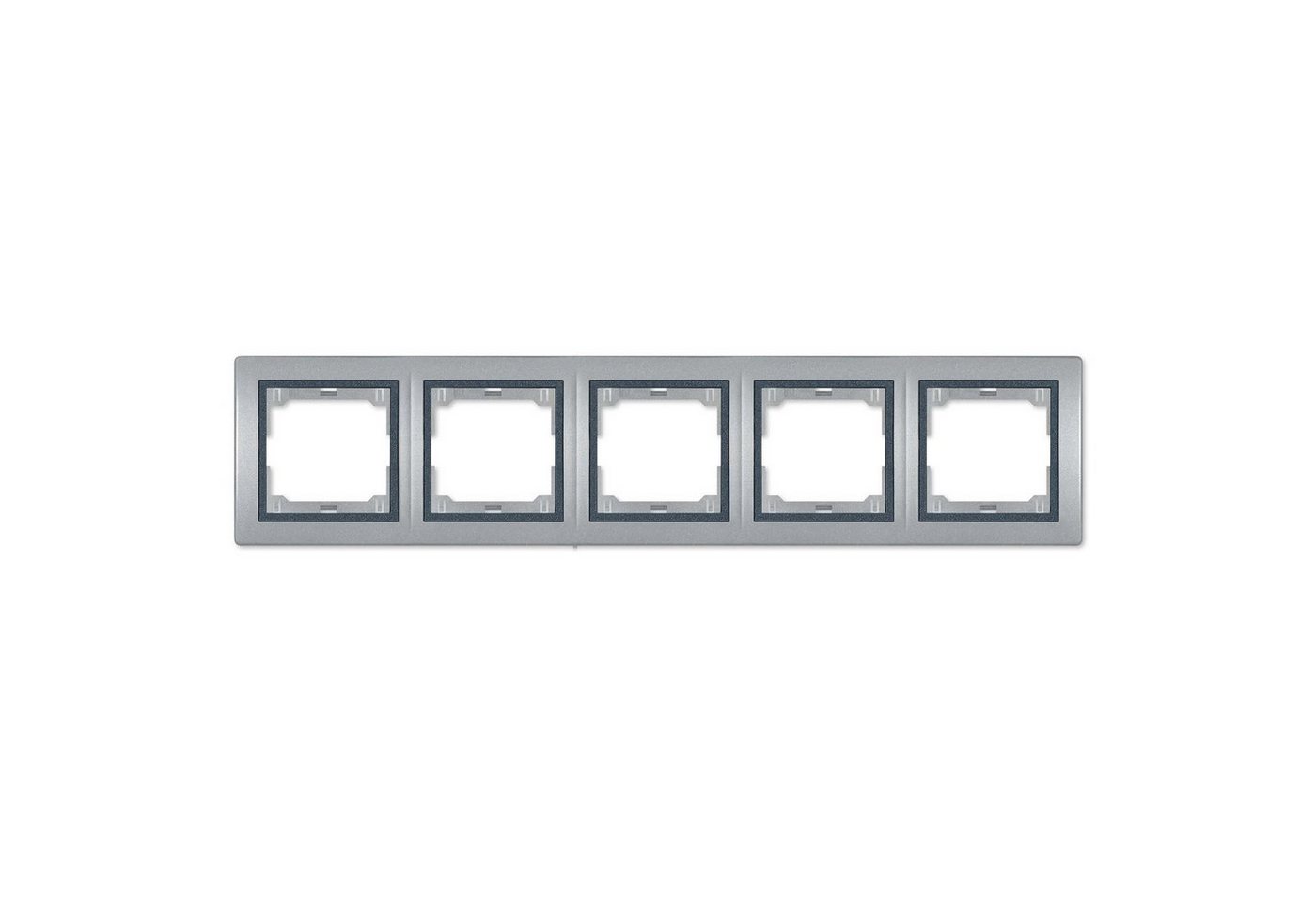 Aling Conel Unterputz-Steckdose Abdeckrahmen 5-fach horizontal (mit Zwischenrahmen) Silber, Packung, VDE-zertifiziert von Aling Conel
