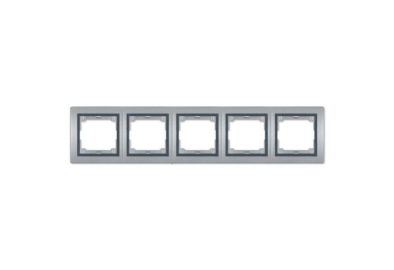 Aling Conel Unterputz-Steckdose Abdeckrahmen 5-fach horizontal (mit Zwischenrahmen) Silber, Packung, VDE-zertifiziert von Aling Conel