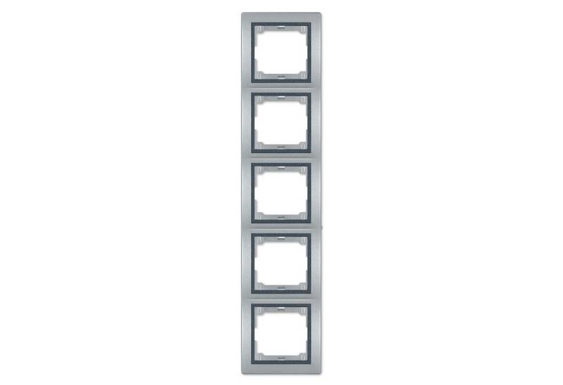 Aling Conel Unterputz-Steckdose Abdeckrahmen 5-fach vertikal (mit Zwischenrahmen) Silber, Packung, VDE-zertifiziert von Aling Conel