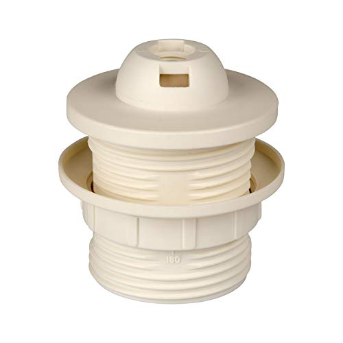 E27 Lampenfassung Kunststoff (PBT), Gewindefassung mit festem Lampenschirmkragen und Einbauring Weiß (RAL 9003) von Aling Conel