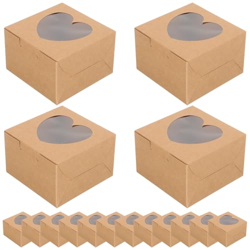 Alipis 14 Stück Teiliges Kleine Kraftpapier Backboxen mit Sichtfenster Transparente Tortenschachteln für Kuchen Muffins Kekse Rustikale Kompakte Verpackung mit Großer DIY fläche für von Alipis