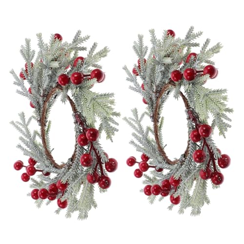 Alipis 2 STK. Weihnachts-kerzenringe Künstlichen Roten Beeren und Frostigen Tannennadeln Dekorative Kerzenringe für Stumpen Stabkerzen Festlicher Tischkranz für Hochzeit und Zuhause von Alipis