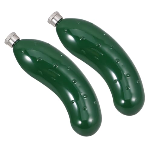 Alipis 2 Stück Edelstahl Campingflasche Gurkenform Auslaufsicher Tragbar Camping Reise Outdoor Hip Flasche für Männer Grün von Alipis