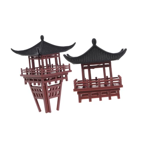 Alipis 2 Stück Traditionelles Chinesisches Pavillon Modell mit Ständer Miniature Landschaftsdekoration für Aquarium und Bonsai Garten von Alipis