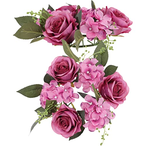 Alipis 2 Stücke Kerzenkranz Künstlicher Blumenkranz Rose Kranz Kerzenringe Dekokranz Frühlingskranz Künstliche Blumen Kerzenhalter für Hochzeit Party Frühling Tischdeko von Alipis