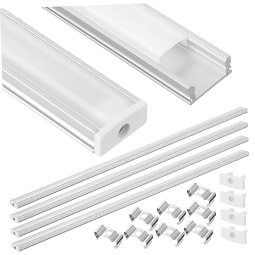 Alipis 24 Sätze LED Aluminium Profil U Form mit Milchweißem Diffusor für Möbelbeleuchtung Unterbau und DIY LED Lichtband Gehäuse Langlebig von Alipis