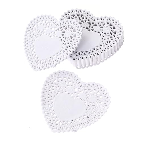 Alipis 250 Stück 4 Hochzeitsfeier Dekoration Herz Tischset Papierdeckchen in Herzform Tortenspitze Herz Kuchen Spitzenpapier Mini Herz Papier Deckchen Tortendeckchen Essensmatte Weiß Fein von Alipis