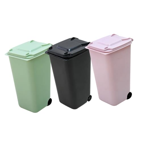 Alipis 3 Stück Mini Tischmülleimer mit Deckel Kleiner für Schreibtisch und Büro Kompakter Desktop mülleimer mit Geruchsschutz Farbiges Design Schwarz Grün Rosa von Alipis