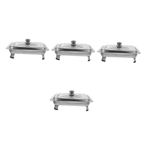 Alipis 4 Stck Buffetplatte Rechteckig mit Deckel Langlebiger Kantinenbehälter Silberner Retro Look Vielseitige Servierplatte für Küche und Buffet Praktischer Food Holder von Alipis