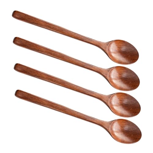 Alipis 4 Stück Holzlöffel Lang Holzgriff Dessertlöffel Rührlöffel Suppenlöffel Ergonomisch Sicher Spülmaschinengeeignet für Küche Kochen und Servieren von Alipis