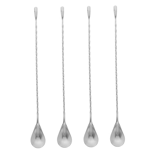 Alipis 4 Stück Teiliges Cocktail Rührlöffel Spiralmuster Langer Bar Spoon Getränkerührer Milchshake Löffel Küchenwerkzeug Silber für Bar und Zuhause von Alipis