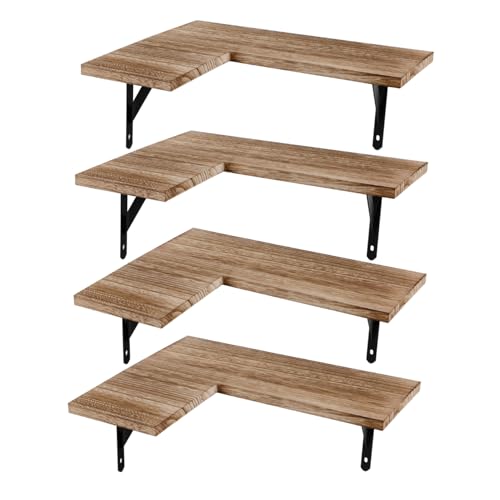 Alipis 4 Stück Teiliges Eckregal aus Holz Wandmontiertes Schwimmendes Regal mit Verstellbarer Position Natürliche Optik Robustes Aufbewahrungssystem für Küche Wohnzimmer Bad und Büro von Alipis