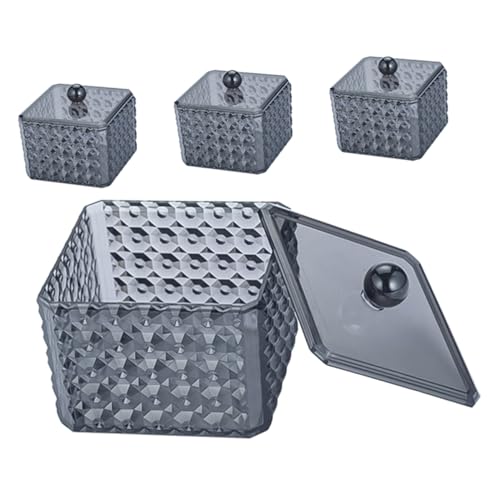Alipis 4 Stück Teiliges Klare Aufbewahrungsbox mit Diamantmuster für Wattestäbchen und Wattepads Transparenter Schwarzer Deckel Eleganter Organizer für Badezimmer Schminktisch und von Alipis