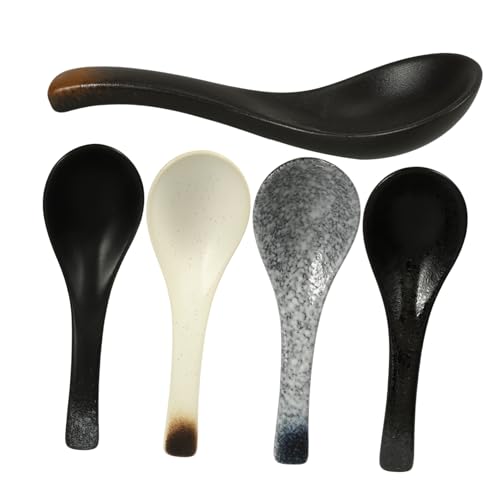 Alipis 5 Stück Teiliges Japanische Keramik suppelöffel mit Ergonomischem Griff Asiatisches Design Vielseitig für Ramen Pho Dumplings Stilvolle Farbvielfalt für Elegantes Tischambiente von Alipis