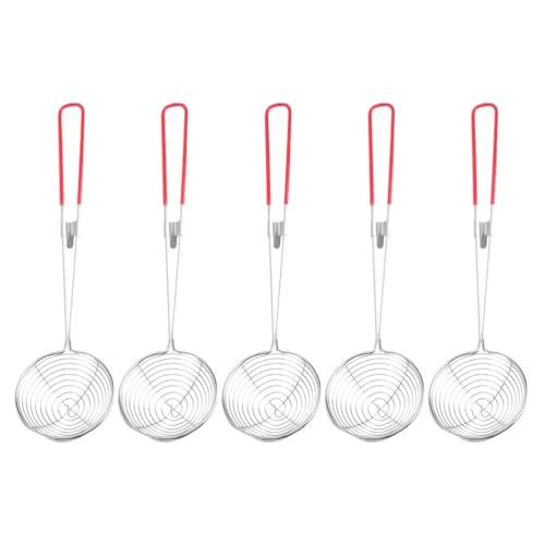 Alipis 5stücke Edelstahl Sieb-löffel Teiliges Küchensieb Für Hot Pot Multifunktionale Sieb-löffel Mit Rotem Griff Lebensmittelecht Hochtemperaturbeständig Für Buffets Und Partys von Alipis