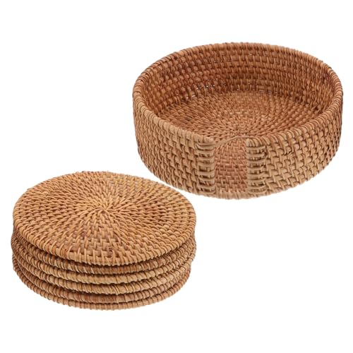 Alipis 6 Stück Teiliges Rattan Untersetzer Set Handgewebt Hitzebeständig mit Halter Rund Kompakt Stilvoll für Tischschutz und Getränke für Kaffee Esstisch Alipis 6 Stück Teiliges Rattan Untersetzer Set Handgewebt Hitzebeständig mit Halter Rund Kompakt Stilvoll für Tischschutz und Getränke für Kaffee Esstisch von Alipis