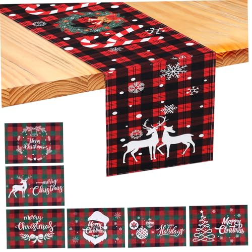 Alipis 7 STK. Teiliges Weihnachts-tischläufer Platzset Vintage Bauernhaus-Stil Hitzebeständige Tischsets mit Weihnachtsmann-Motiv Festliche Dekoration für Familienessen und Party von Alipis