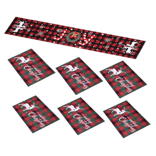 Alipis 7 STK. Teiliges Weihnachts-tischset aus Polyester mit Tischläufer und Platzsets Hitzebeständig Stilvolle Xmas-tischdekoration für Festliche Mahlzeiten Drinnen und Draußen von Alipis