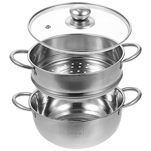 Alipis Dampfgarer Aus Edelstahl 2-Stöckig Soßenpfanne Dampfgarer Kochgeschirr Dampftopf Suppentopf Kochtopf Gemüsedampfgarer Mit Deckel 20 Cm von Alipis