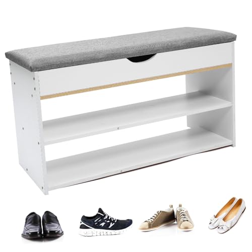 Alipis Eingangsbank mit Stauraum und Sitzfläche Klappbare Schuhbank Schuhregal Schuhschrank für Flur Wohnzimmer Multifunktionaler Schuhhocker mit Gepolstertem Sitz und Großem Schuhfach von Alipis