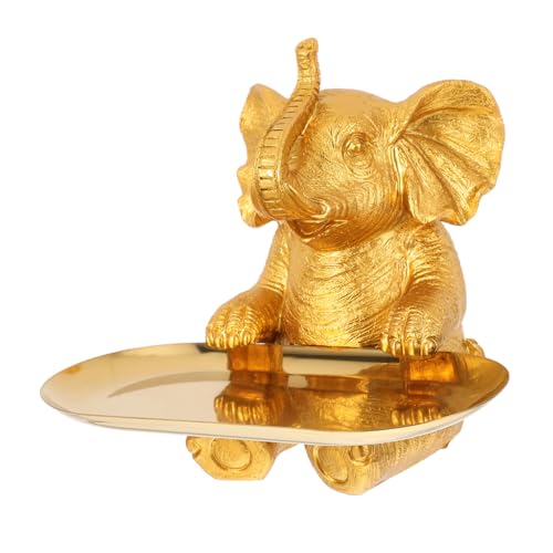 Alipis Elefant Futterspender Schale Dekoratives Elefant Tablett für Vögel und Süßigkeiten Deko für Garten und Zuhause Goldfarbenes Design von Alipis