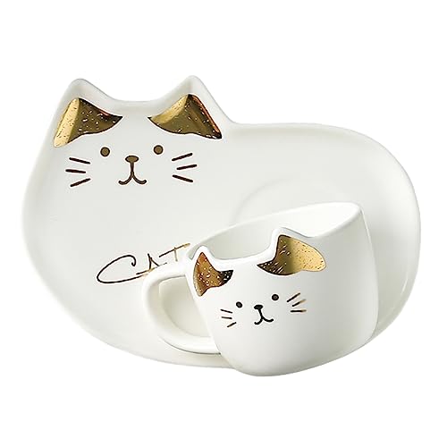 Alipis Espressotasse Mit Untertasse Katzenmotiv 200 Ml Keramik-wassertasse Design Für Jahrestage Und Hochzeiten von Alipis