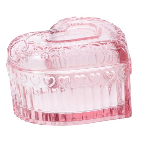 Alipis Glas Herzförmige Schmuckbox Vintage Schmuckkästchen mit Deckel für Ringe Ohrringe Schmuckaufbewahrung Damen Rosa von Alipis