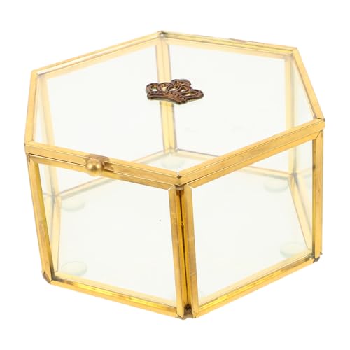 Alipis Glas Schmuckkästchen mit Kupferrahmen Klare Geometrische Schmuckbox mit Deckel Hexagon Aufbewahrungsbox für Ringe Halsketten und Accessoires Eleganter Schmuckhalter für Damen und von Alipis