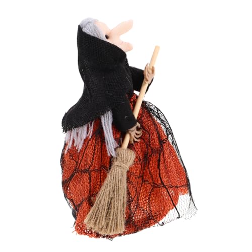 Alipis Halloween Hexenpuppe mit Besen aus Stoff Langlebige Hängende Hexendekoration für Party und Wohnraum Handliche Desktop-hexenfigur für Sammler und Gruselige Halloween-atmosphäre von Alipis