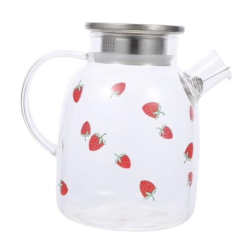 Alipis Hitzebeständiger Glas Wasserkrug Erdbeermuster Großer Glas Wasserkrug für Kaltes Wasser und Kräutertee Transparenter Teebereiter mit Ausguss für Zuhause von Alipis