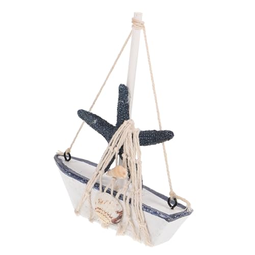 Alipis Holz Segelschiff Dekoration im Mediterranen Kreatives Segelboot Ornament für Weinregal Wohnzimmer und Party Dekoration Handgefertigtes Design mit Baumwollseilnetz und Familien von Alipis
