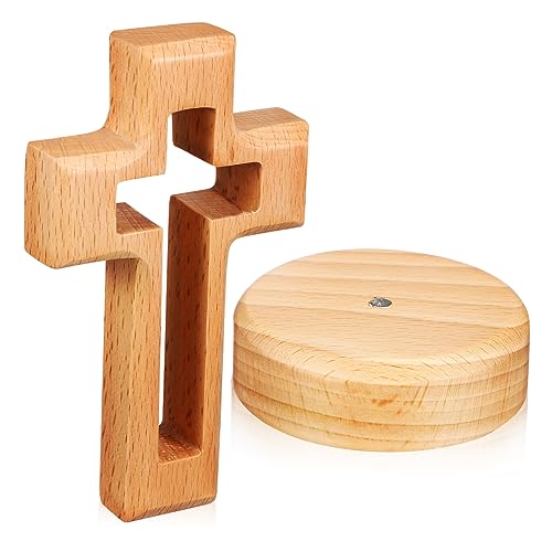 Alipis Holzkreuz mit Standfuß aus Buchenholz Dekoratives für Kirchen und Religiöse Anlässe Stabiler Runder Sockel Glaubensdekorationen von Alipis