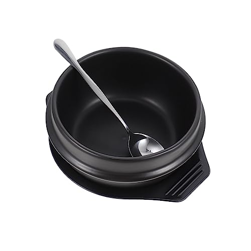 Alipis Keramik Casserole mit Tablett und Löffel Hitzebeständiger Schmortopf für Zuhause zum Schmoren für Bibimbap und Reisgerichte Schonendes Garen und Gleichmäßige Hitzeverteilung von Alipis