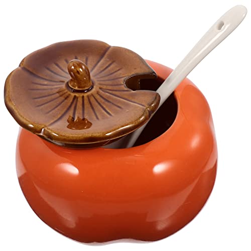 Alipis Keramik Gewürzbehälter Gewürzdose Gewürzschale Zuckerbehälter Schmalzbehälter Kaki Form Zuckerwürfel Dosen mit Deckel für Restaurant Küche Tischdeko Orange Kaki Keramik von Alipis