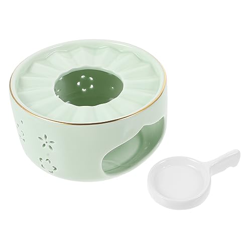 Alipis Keramik Teekannenwärmer mit Hohlem Design und Teelichthalter Stabiler Teekannen Heizständer Hellgrün Multifunktionaler Porzellan Teeofen für Tee Kaffee und Milch Erwärmen von Alipis