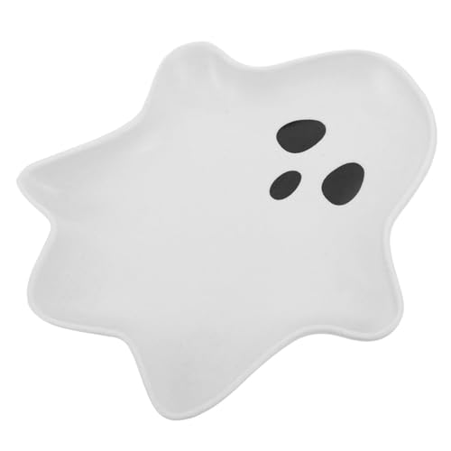 Alipis Keramik-gespenstartige Servierplatte Spukiges Design Langlebig Wiederverwendbar Vielseitig für Vorspeisen Desserts Obst Snacks Halloween Deko Einzigartiger Frühstücksteller von Alipis