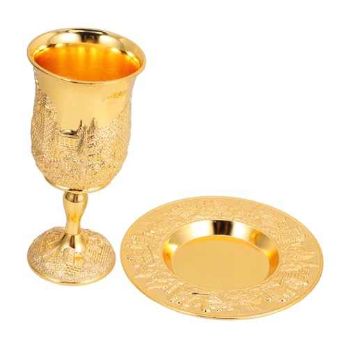Alipis Kidduschbecher mit Untertasse Metall Judaica Shabbat Weinkelch Pessach Weinbecher Robust Leicht und Stilvoll für Jüdische Feiertage und Zeremonien von Alipis
