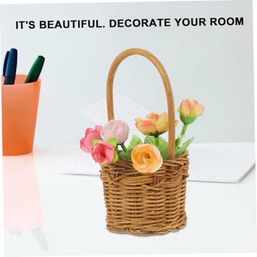 Alipis Mini Rattan Aufbewahrungskorb Rund mit Griff Handgeflochtenes Naturmaterial Tragbarer Blumen Deko korb für Zuhause Büro Geschenk und Picknick Geeignet von Alipis