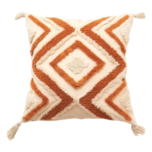 Alipis Boho Kissenbezug Mit Quasten Aus Baumwolle Dekorativer Quadratischer Kissenbezug Burnt Orange Unsichtbarer Reißverschluss Für Wohnzimmer Und Auto von Alipis