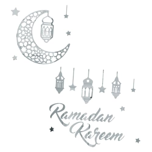 Alipis Ramadan Spiegel wandsticker aus Acryl Abziehbar und Selbstklebend Silberner Mond und Stern DIY Dekoration für Wohnzimmer Büro und Schlafzimmer Einfach zu Befestigen und von Alipis
