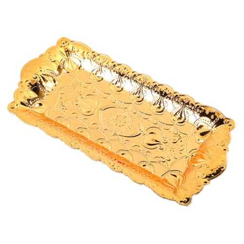 Alipis Rechteckiges Metall serviertablett Goldfarben mit Muster Vielseitiges Obst Snacktablett Langlebiges Dekoratives Aufbewahrungstablett für Zuhause und Küche von Alipis