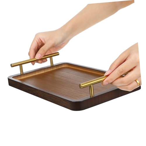 Alipis Rustikales Serviertablett mit Griffen Stabiles Rechteckiges Holztablett für Tee Frühstück Kaffee Vielseitig für Küche Schlafzimmer Rustikaler Organizer Kleines Braunes Tablett von Alipis