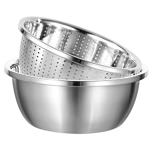 Alipis 1 Edelstahl Rührschüssel Sieb Set Obst Gemüse Waschbecken Küche Sieb Schüssel Mehrzweck Lagerung Becken von Alipis