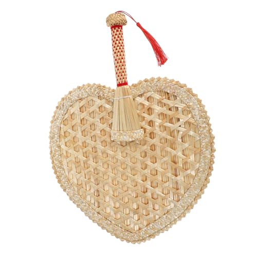 Alipis Sommerlicher Handgewebter Weizenstroh fächer Herzförmig Chinesischer Stil Tragbar für Strand Hochzeit Outdoor events Handlicher Kühlfächer für Erwachsene von Alipis