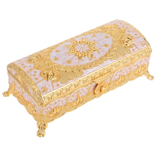 Alipis Vintage Schmuckbox Metall mit Gold-weißer Prägung Rechteckiger Schmuckkasten für Ringe Halsketten und Ohrringe Eleganter Schmuckhalter und Aufbewahrung Dekorative Geschenkidee für von Alipis