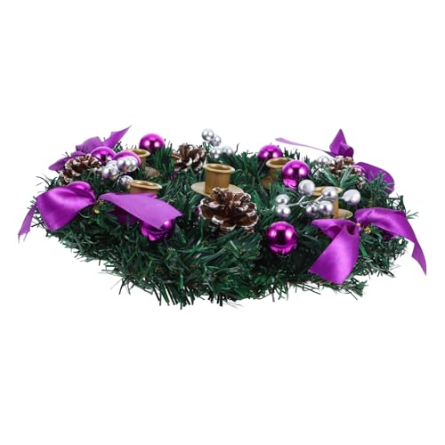 Alipis Weihnachts Adventskranz Kerzenhalter mit Fach Stabilem Ring Violette Schleifen und Glitterbeeren Sicherer Kerzenständer für Festliche Winterdekoration und Feiern zu Hause von Alipis