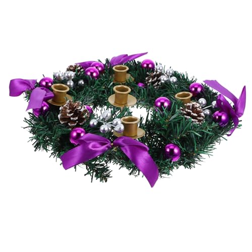 Alipis Weihnachts Adventskranz mit Flammigem Kerzenhalter Künstlicher Weihnachtskranz als Festliches Tischmittelstück Stabiler Kerzenständer für Weihnachts und Hochzeitsdekoration von Alipis